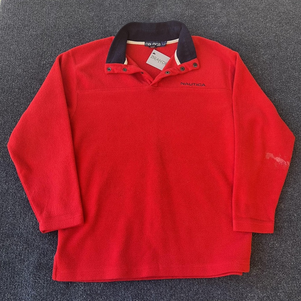 Nautica Pullover Mens Large Fleece Quarter‎ Snap Collar Jacket